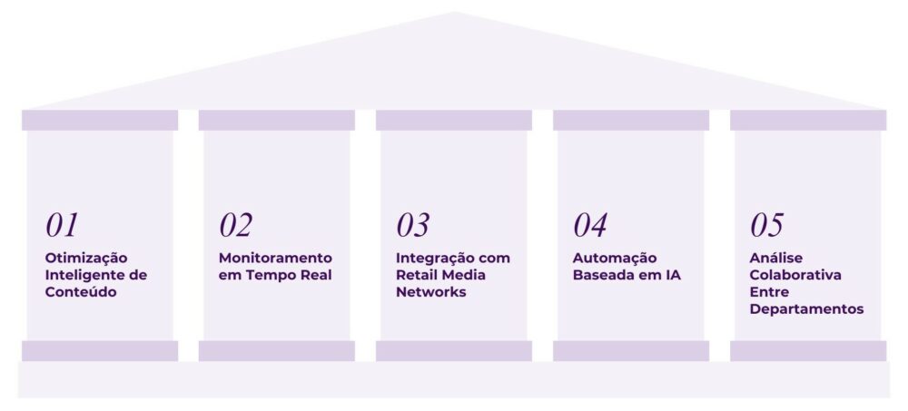 Figura com uma descrição dos 5 pilares da Digital Shelf em 2025